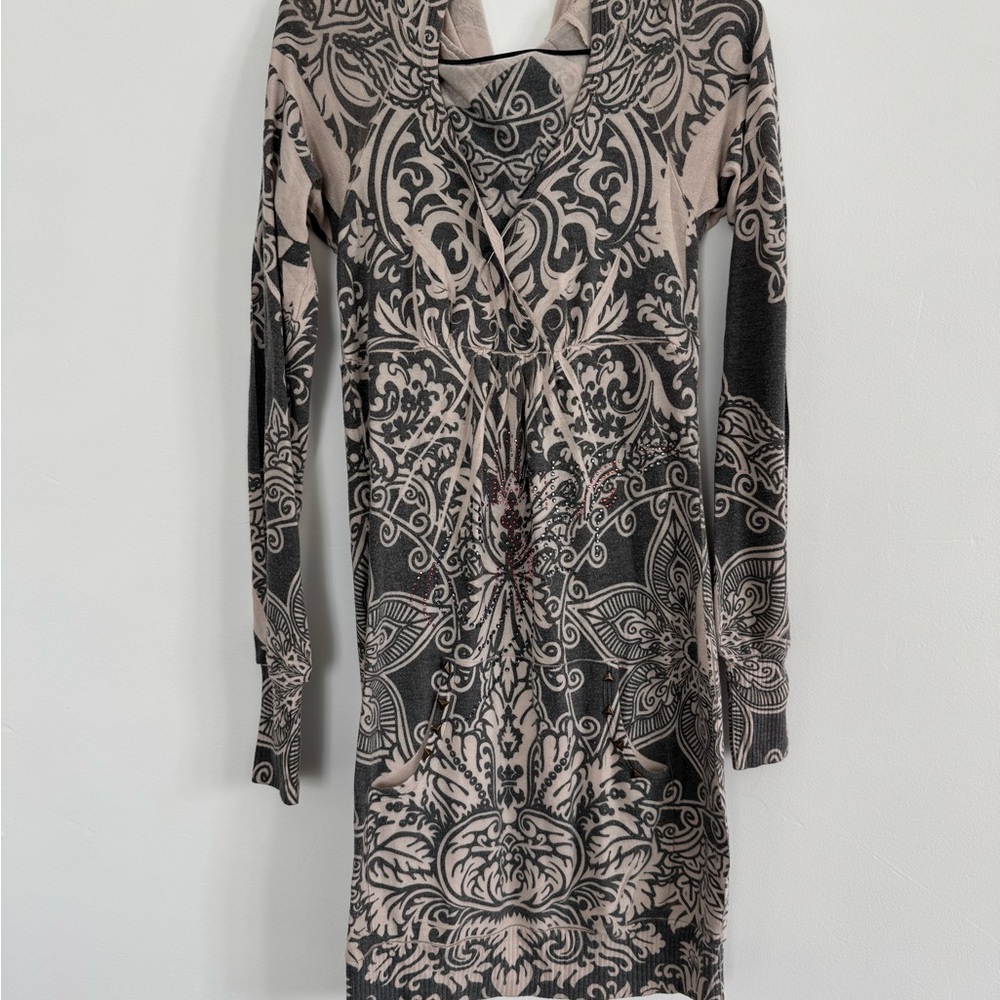 Y2K Baddie hoodie Black and Cream Patterned Dress